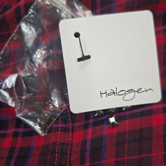 Halogen Embellished Plaid Button Down Shirt Red Jewel Detail Flannel Size Medium - Picture 5 of 12